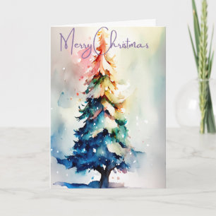 Hand Painted Bright Watercolour Christmas Tree  Card