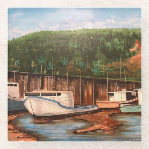 Hand Painted Browns Fishing Village Art Glass Coaster