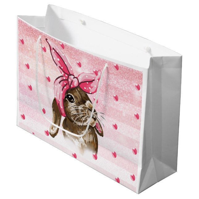 Hand painted Bunny glitter Large Gift Bag (Front Angled)