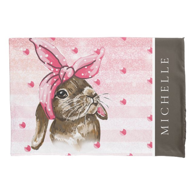 Hand painted Bunny glitter monogram Pillowcase (Front)