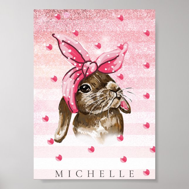 Hand painted Bunny glitter personalized Poster (Front)