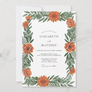 Hand Painted Burnt Orange Wildflower Wedding Invitation