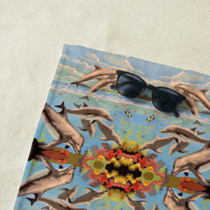 Hand Painted By Number Dolphins   Mirror Tiled   Beach Towel