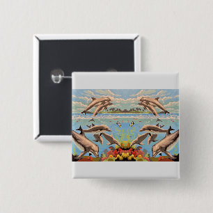 Hand Painted By Number   Playful Dolphins   15 Cm Square Badge