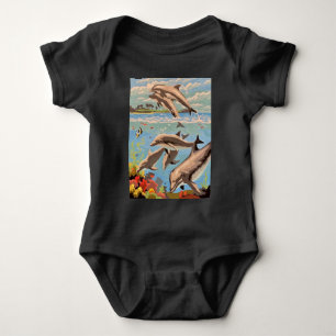 Hand Painted By Number Playful Dolphins Baby Bodysuit