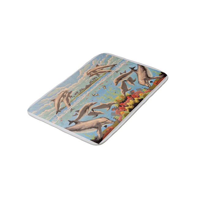 Hand Painted By Number | Playful Dolphins | Bath Mat (Angled)