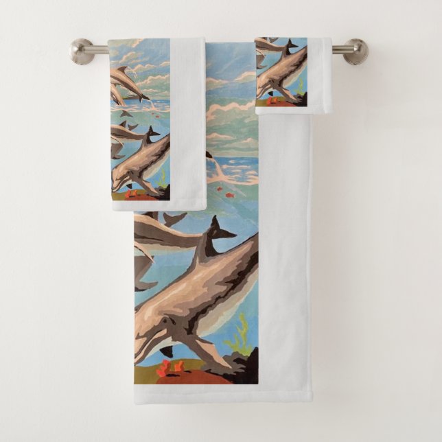 Hand Painted By Number | Playful Dolphins | Bath Towel Set (Insitu)