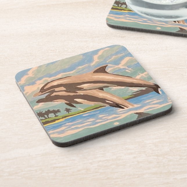 Hand Painted By Number | Playful Dolphins | Coaster (Left Side)