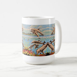 Hand Painted By Number   Playful Dolphins   Coffee Mug