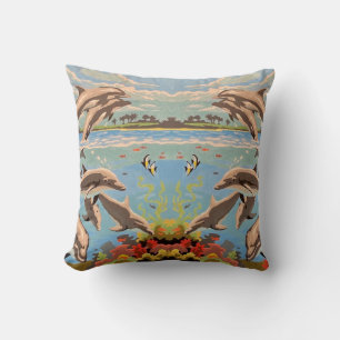 Hand Painted By Number   Playful Dolphins   Cushion