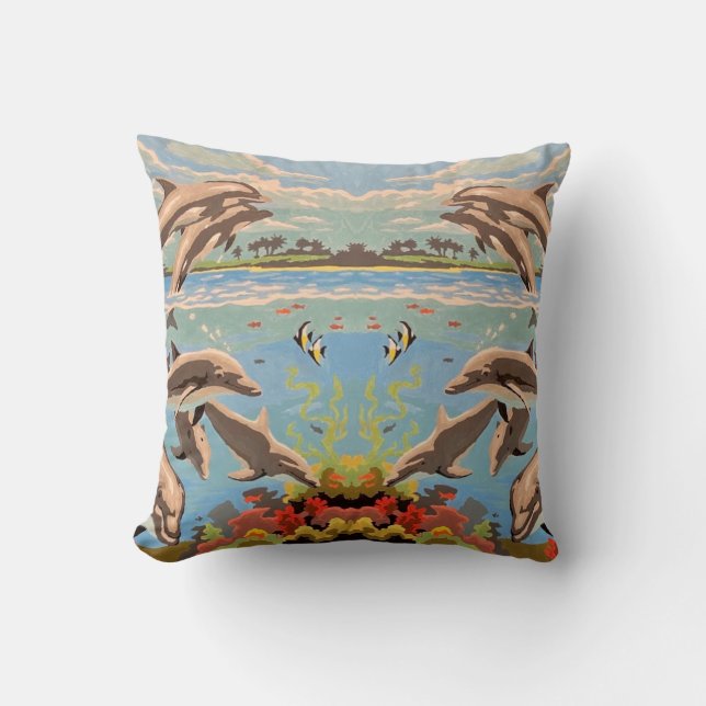 Hand Painted By Number | Playful Dolphins | Cushion (Front)