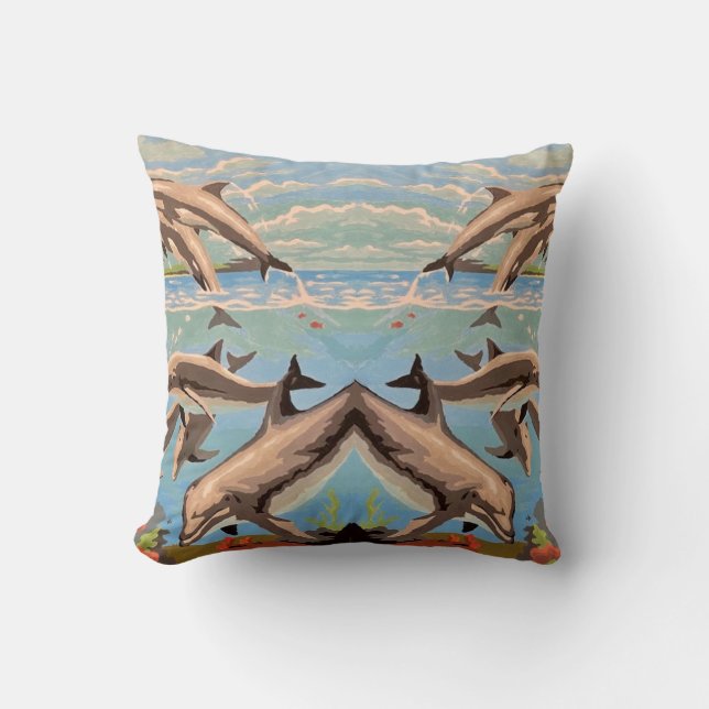 Hand Painted By Number | Playful Dolphins | Cushion (Front)