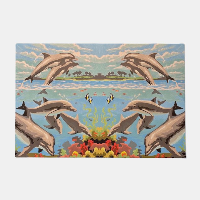 Hand Painted By Number | Playful Dolphins | Doormat (Front)