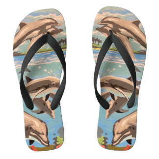 Hand Painted By Number | Playful Dolphins | Flip Flops