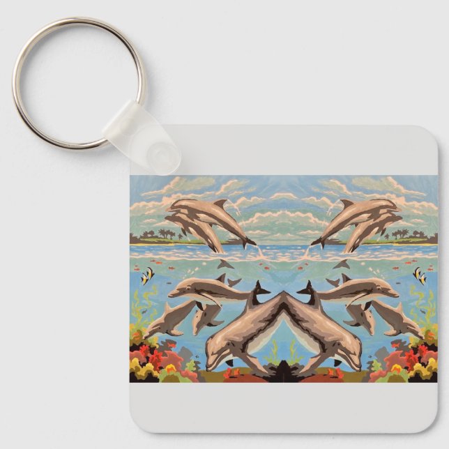 Hand Painted By Number | Playful Dolphins | Key Ring (Front)
