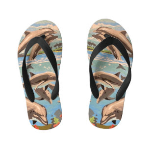Hand Painted By Number   Playful Dolphins   Kid's Flip Flops