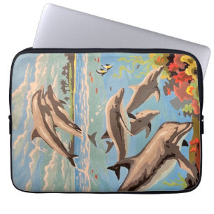 Hand Painted By Number Playful Dolphins Laptop Sleeve