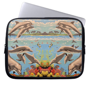 Hand Painted By Number Playful Dolphins Laptop Sleeve
