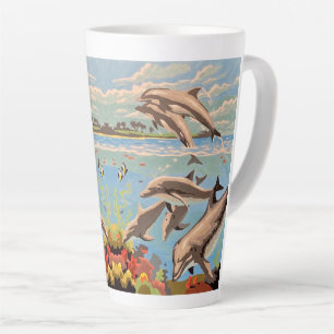 Hand Painted By Number   Playful Dolphins   Latte Mug