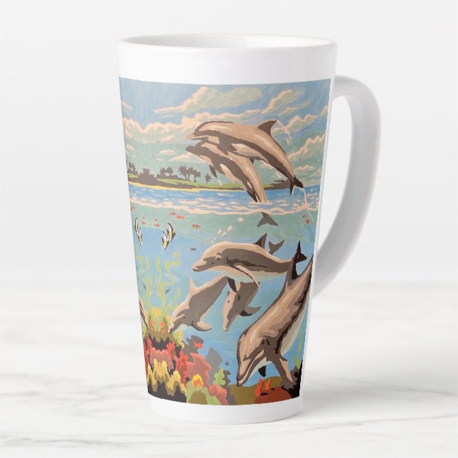 Hand Painted By Number | Playful Dolphins | Latte Mug (Right Angle)
