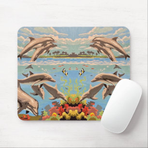 Hand Painted By Number Playful Dolphins Mouse Mat