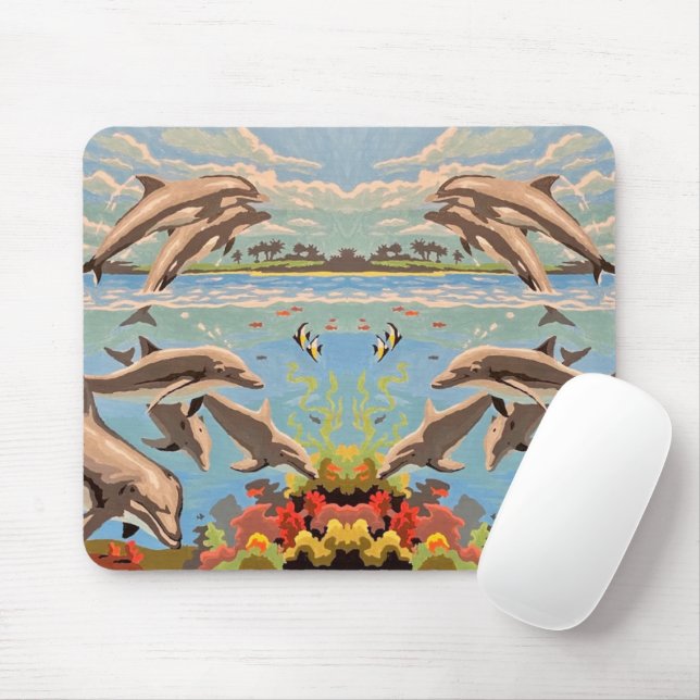 Hand Painted By Number | Playful Dolphins | Mouse Mat (With Mouse)