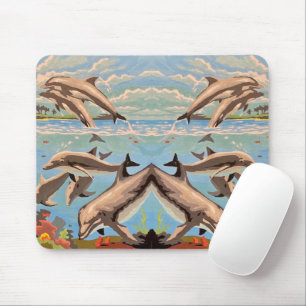 Hand Painted By Number Playful Dolphins Mouse Mat