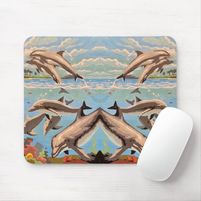 Hand Painted By Number | Playful Dolphins | Mouse Mat (With Mouse)