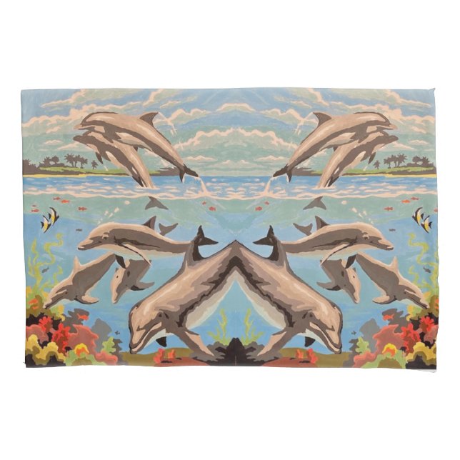 Hand Painted By Number | Playful Dolphins | Pillowcase (Front)