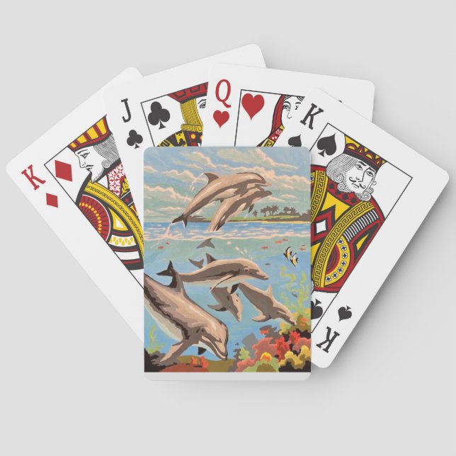 Hand Painted By Number | Playful Dolphins | Playing Cards (Back)