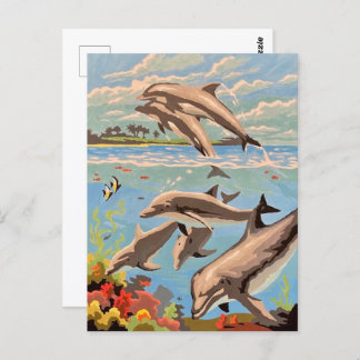 Hand Painted By Number | Playful Dolphins | Postcard