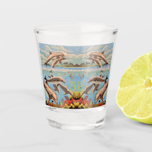 Hand Painted By Number   Playful Dolphins   Shot Glass