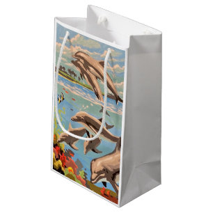 Hand Painted By Number   Playful Dolphins   Small Gift Bag