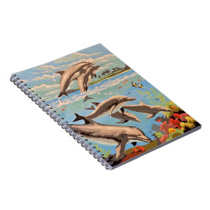 Hand Painted By Number   Playful Dolphins   Spiral Notebook