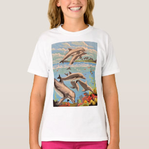 Hand Painted By Number Playful Dolphins T-Shirt