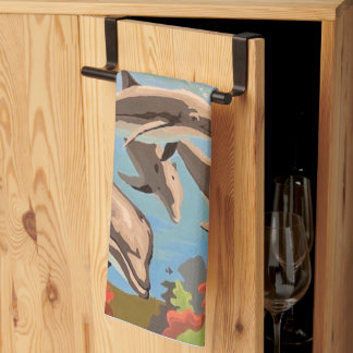 Hand Painted By Number | Playful Dolphins | Tea Towel