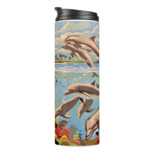 Hand Painted By Number   Playful Dolphins   Thermal Tumbler