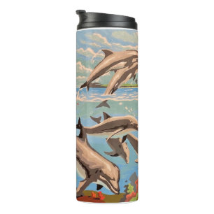 Hand Painted By Number   Playful Dolphins   Thermal Tumbler