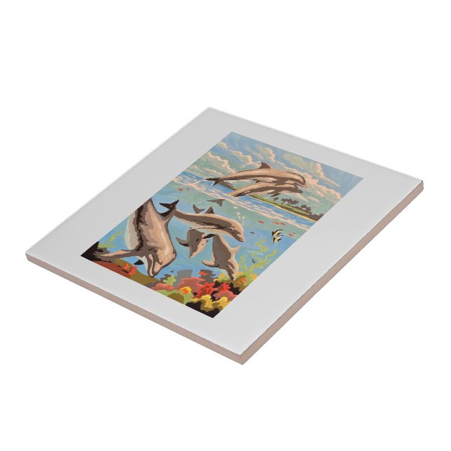 Hand Painted By Number | Playful Dolphins | Tile (Side)