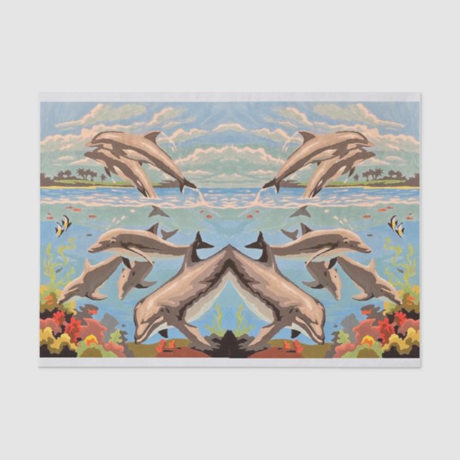 Hand Painted By Number | Playful Dolphins | Tissue Paper (Front)