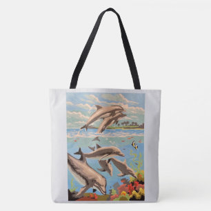 Hand Painted By Number   Playful Dolphins   Tote Bag