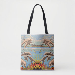 Hand Painted By Number Playful Dolphins Tote Bag