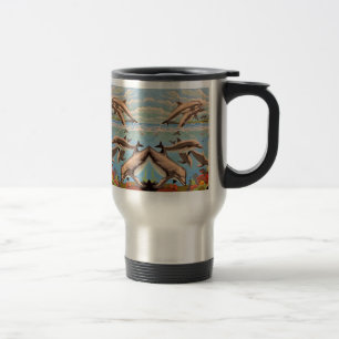 Hand Painted By Number   Playful Dolphins    Travel Mug