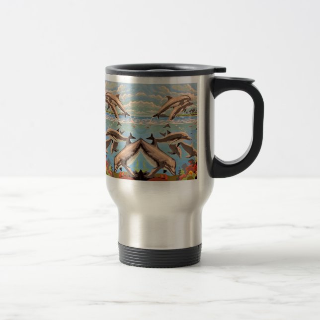 Hand Painted By Number | Playful Dolphins |  Travel Mug (Right)