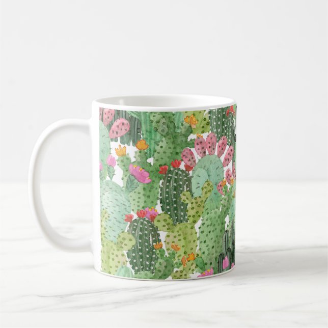 Hand Painted Cactus: Desert Green Coffee Mug (Left)