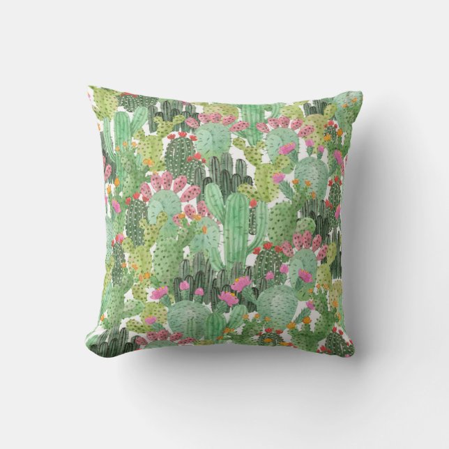 Hand Painted Cactus: Desert Green Cushion (Front)