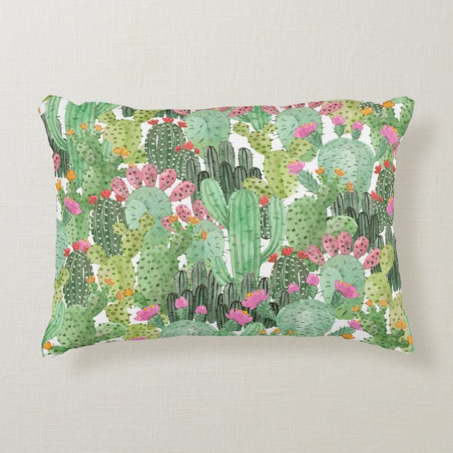 Hand Painted Cactus: Desert Green Decorative Cushion (Front)