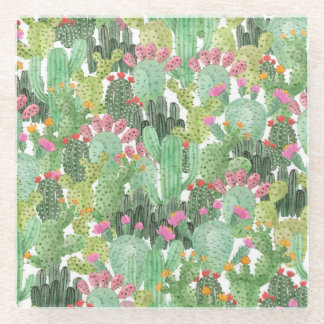 Hand Painted Cactus: Desert Green Glass Coaster