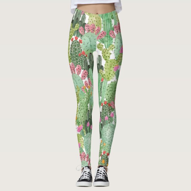 Hand Painted Cactus: Desert Green Leggings (Front)