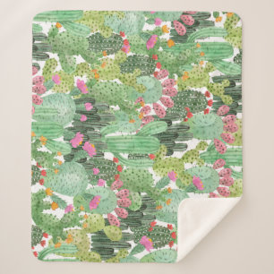 Hand Painted Cactus: Desert Green Sherpa Blanket